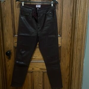 AGOLDE  Roxanne High Rise Waist Skinny Leg Waxed Leatherette Jeans Burgundy 31